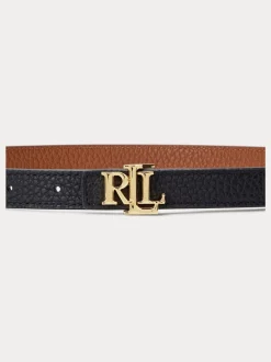 Black/Lauren Tan - Lauren Ralph Lauren 1.9cm Skinny Logo Reversible Pebbled Leather Belt