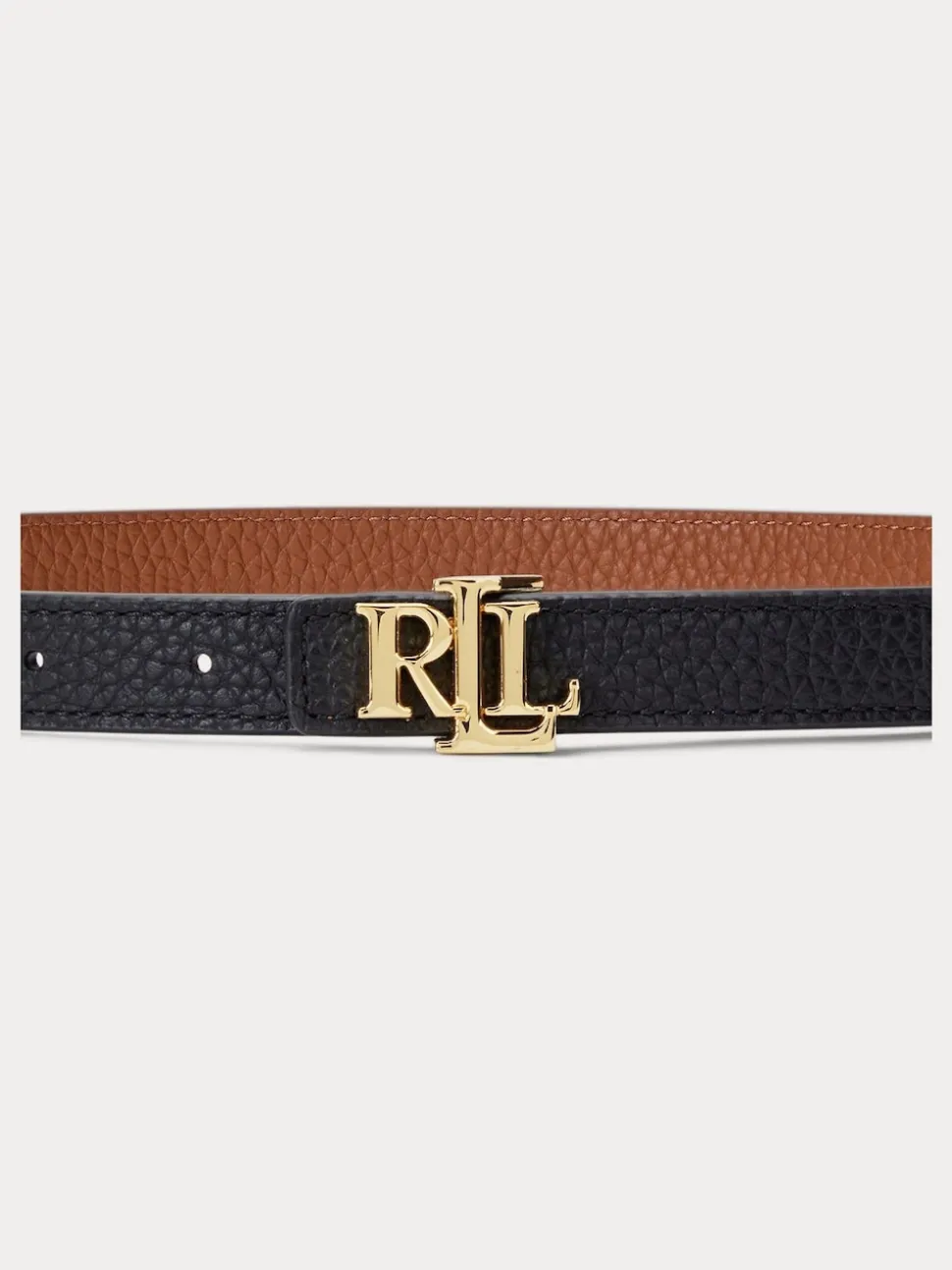 Black/Lauren Tan - Lauren Ralph Lauren 1.9cm Skinny Logo Reversible Pebbled Leather Belt