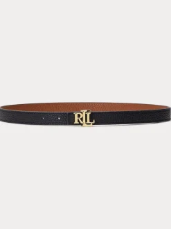 Black/Lauren Tan - Lauren Ralph Lauren 1.9cm Skinny Logo Reversible Pebbled Leather Belt