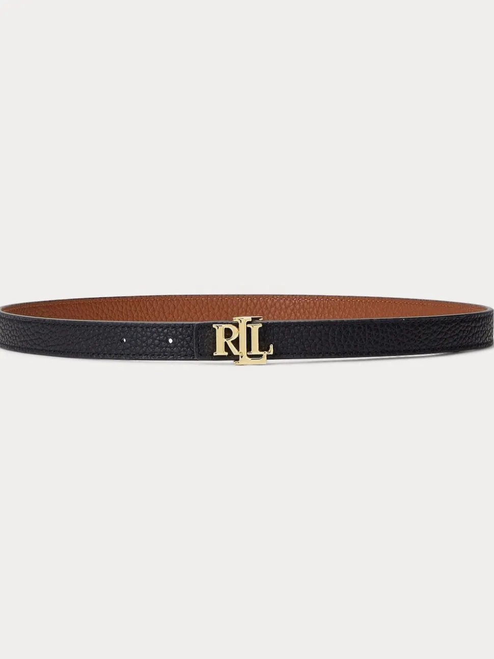 Black/Lauren Tan - Lauren Ralph Lauren 1.9cm Skinny Logo Reversible Pebbled Leather Belt