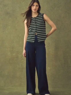 Black/Rinse Blue - Jersey denim broek met wijde pijpen 2 set