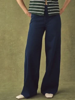 Black/Rinse Blue - Jersey denim broek met wijde pijpen 2 set