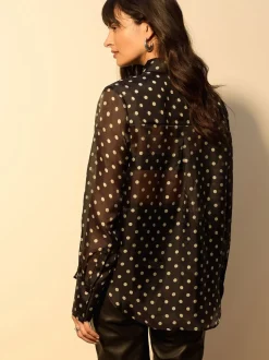 Black/Sage Polka Dot - Overhemd met doorschijnende lange mouwen