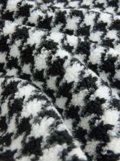Black/White Houndstooth Check - Jacquard Teddy Borg Quarter Zip Fleece Sweatshirt
