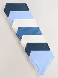 Blauw - 7 Katoenen slipjes met kant
