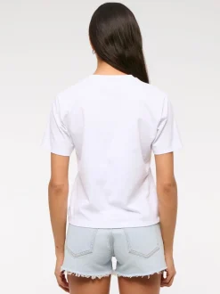 Blauw - Abercrombie & Fitch - Hoge taille mom denim shorts met slijtage-effect