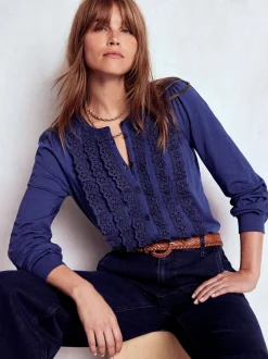 Blauw - Boden Broderie Ruffle Jersey Shirt