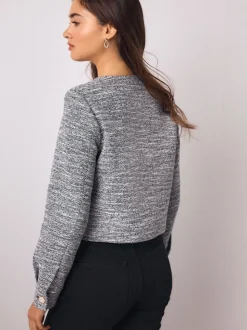 Blauw - Boucle Scallop Collarless Jacket