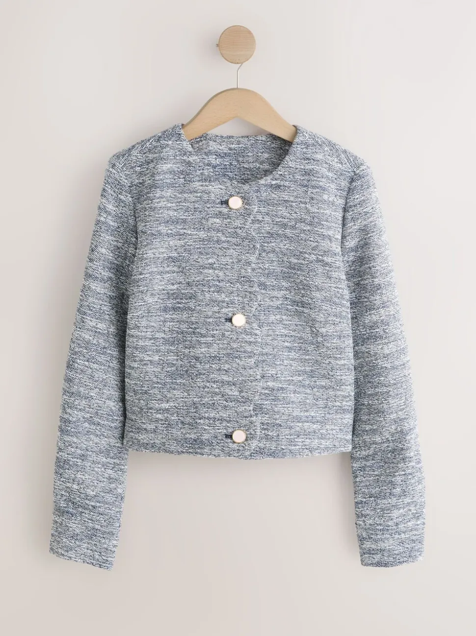 Blauw - Boucle Scallop Collarless Jacket