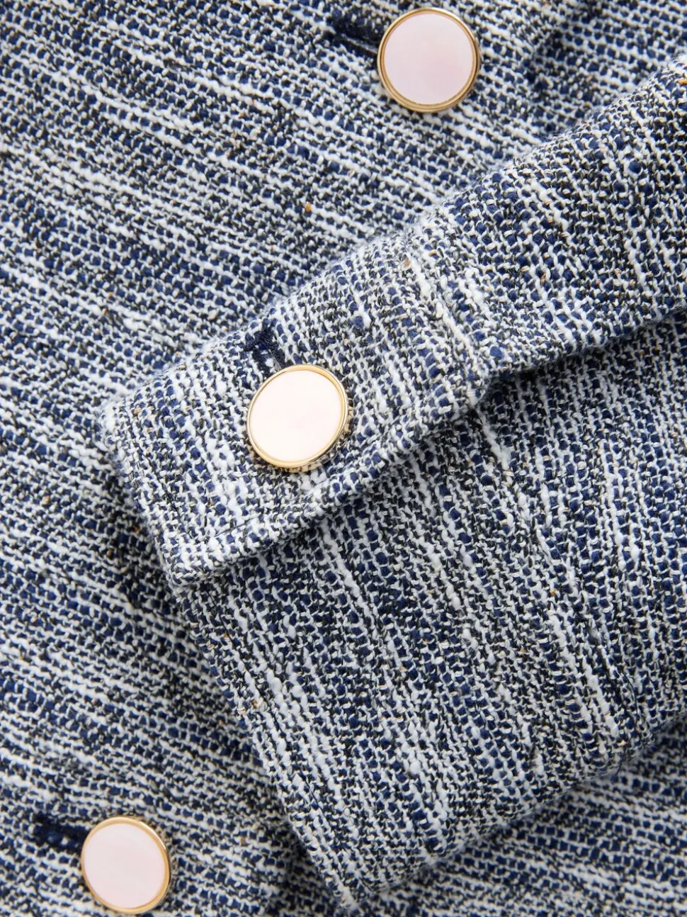 Blauw - Boucle Scallop Collarless Jacket