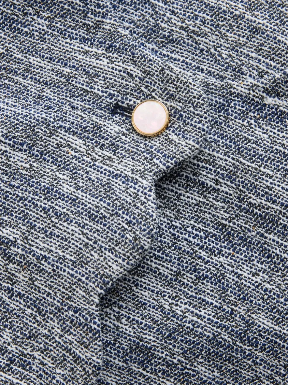 Blauw - Boucle Scallop Collarless Jacket