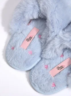 Blauw - Boux Avenue Bow Embroidered Cross Band Slider Slippers