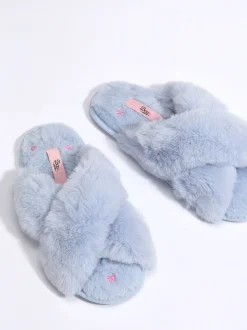 Blauw - Boux Avenue Bow Embroidered Cross Band Slider Slippers