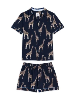 Blauw - Chelsea Peers pyjamaset met korte broek en giraffenprint van katoen