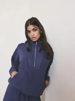Blauw - Fleece met rits tot aan de borst