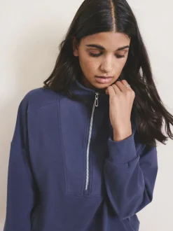 Blauw - Fleece met rits tot aan de borst