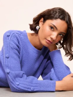 Blauw - Friends Like These Button Sleeve Detail Jumper