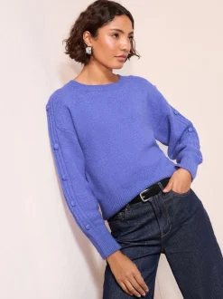 Blauw - Friends Like These Button Sleeve Detail Jumper