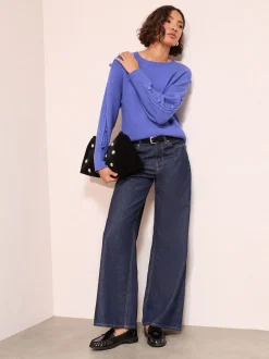 Blauw - Friends Like These Button Sleeve Detail Jumper