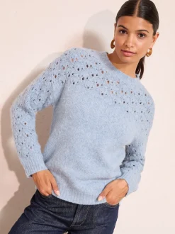 Blauw - Friends Like These Pointelle trui met stiksels