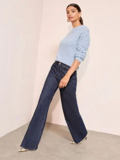 Blauw - Friends Like These Pointelle trui met stiksels