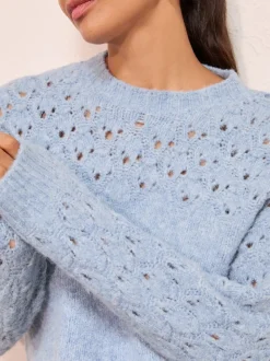 Blauw - Friends Like These Pointelle trui met stiksels