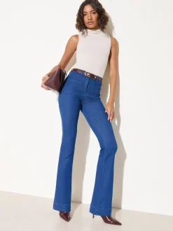 Blauw - Friends Like These jeans met zakken, hoge taille en uitlopende pijpen
