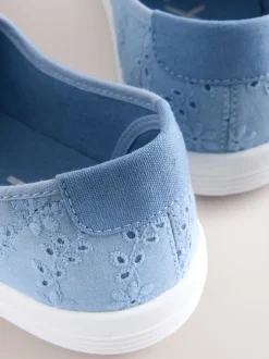 Blauw - Geborduurde veterloze canvas instapsneakers