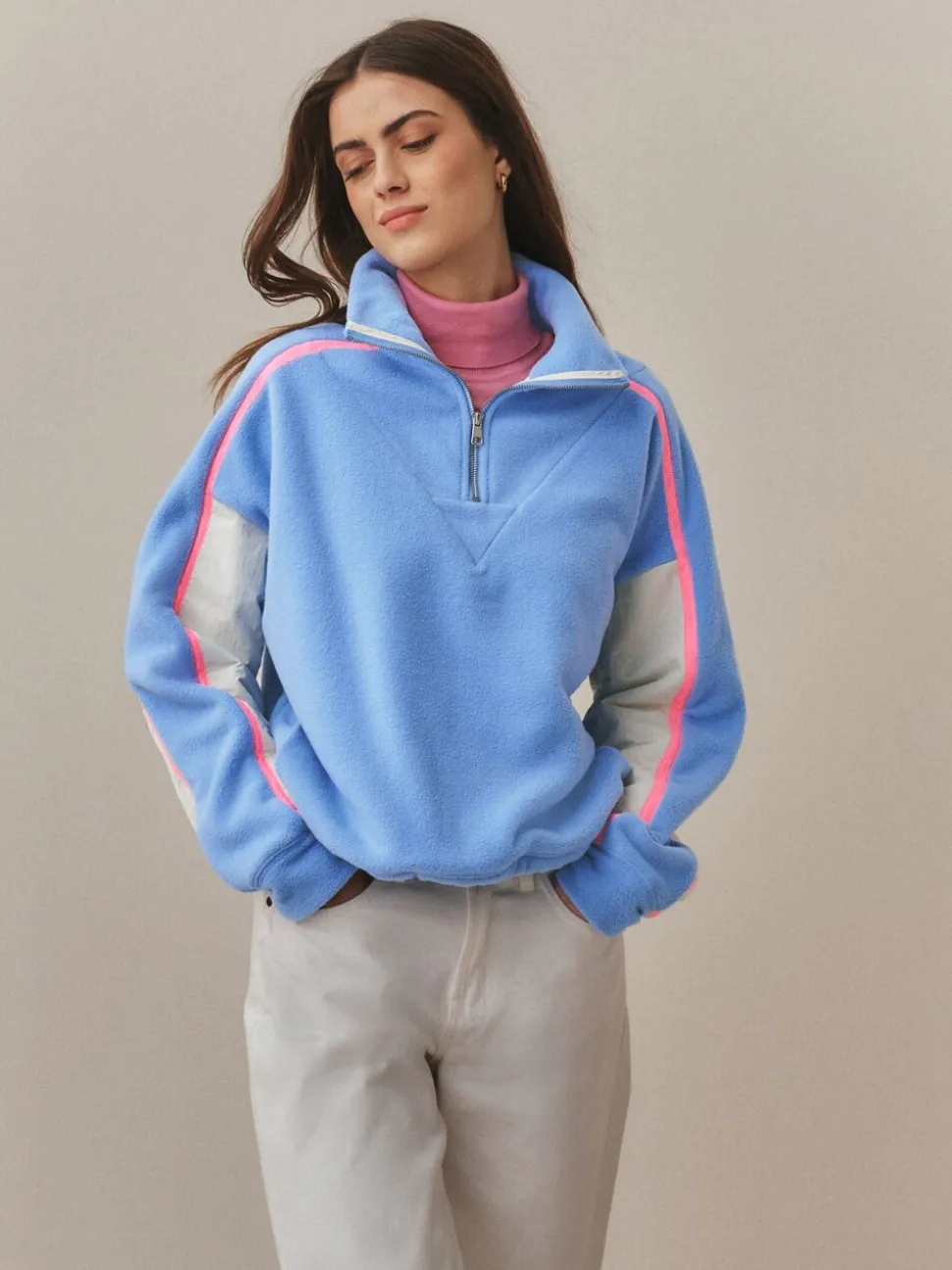 Blauw - Half Zip Fleece with Colourblock Panels
