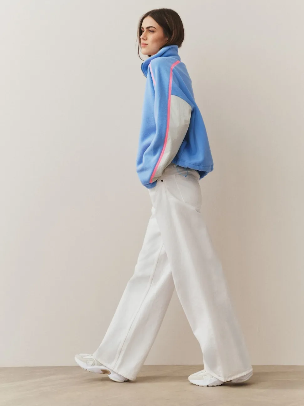 Blauw - Half Zip Fleece with Colourblock Panels