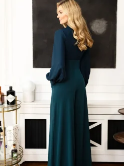 Blauw - HotSquash jumpsuit met wijde pijpen en blousonmouwen