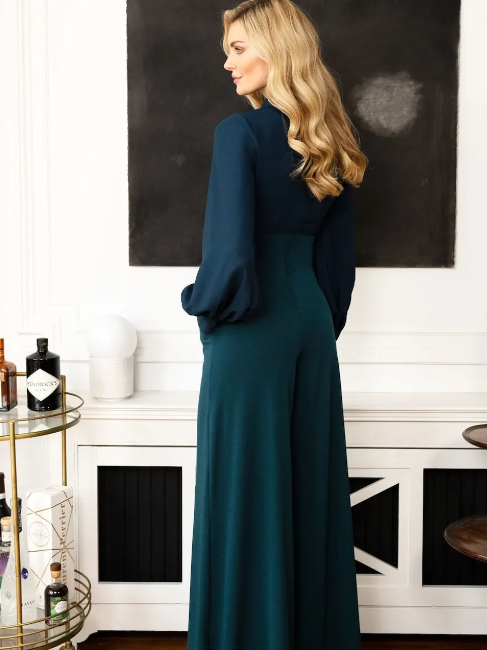 Blauw - HotSquash jumpsuit met wijde pijpen en blousonmouwen
