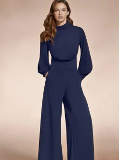 Blauw - HotSquash jumpsuit met wijde pijpen en blousonmouwen