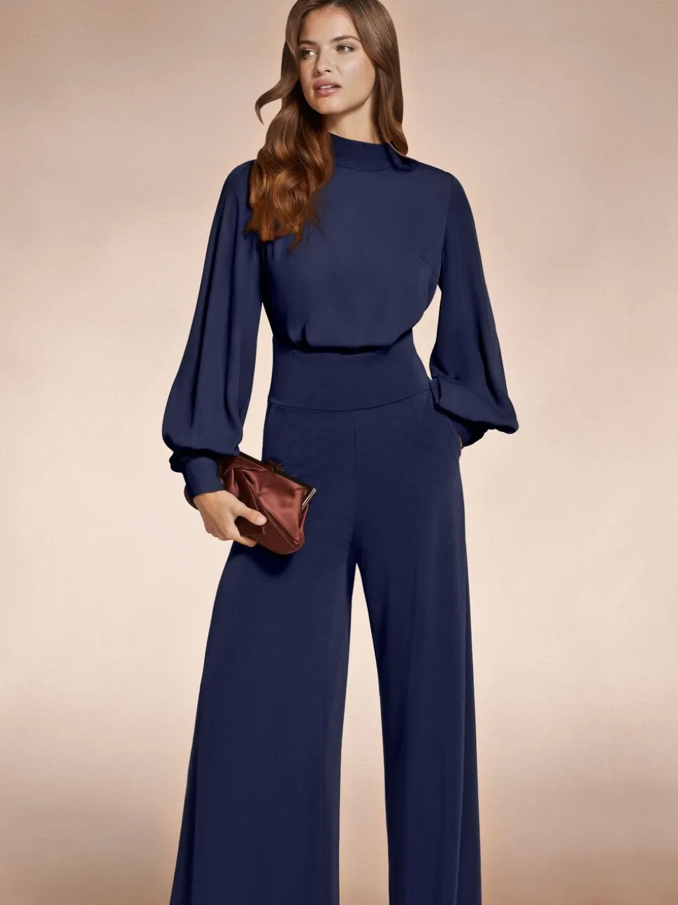 Blauw - HotSquash jumpsuit met wijde pijpen en blousonmouwen