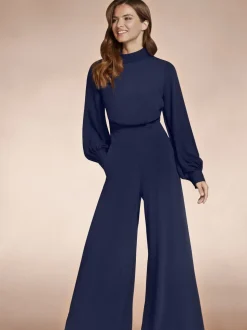 Blauw - HotSquash jumpsuit met wijde pijpen en blousonmouwen