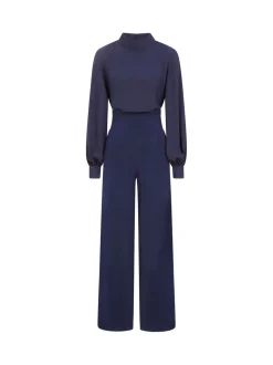 Blauw - HotSquash jumpsuit met wijde pijpen en blousonmouwen