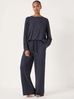 Blauw - Hush - Elle superzachte joggingbroek met wijde pijpen