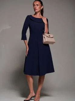 Blauw - Jolie Moi Buttoned Fold Collar Midi Dress