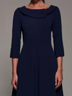Blauw - Jolie Moi Buttoned Fold Collar Midi Dress