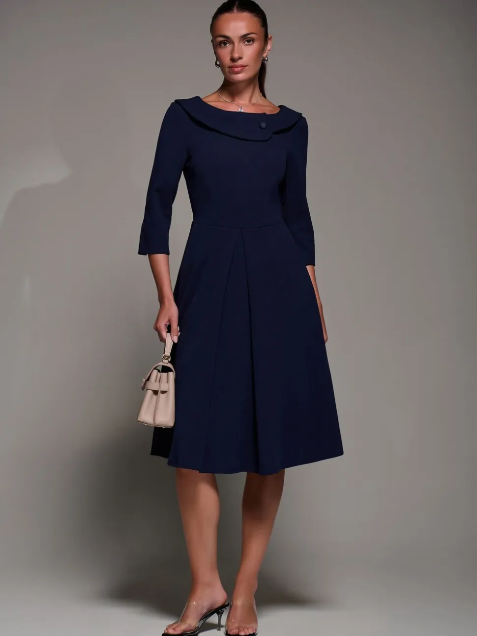 Blauw - Jolie Moi Buttoned Fold Collar Midi Dress