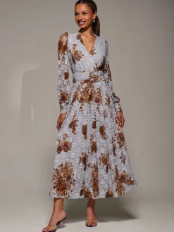 Blauw - Jolie Moi Long Sleeve Printed Lace Midaxi Dress