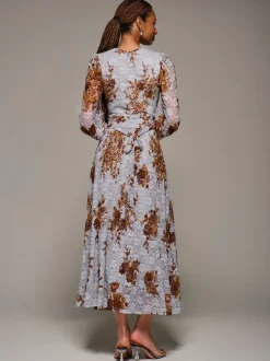 Blauw - Jolie Moi Long Sleeve Printed Lace Midaxi Dress
