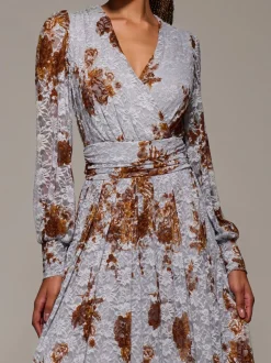 Blauw - Jolie Moi Long Sleeve Printed Lace Midaxi Dress