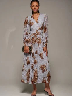 Blauw - Jolie Moi Long Sleeve Printed Lace Midaxi Dress