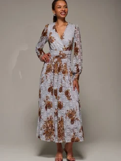 Blauw - Jolie Moi Long Sleeve Printed Lace Midaxi Dress