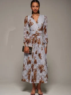 Blauw - Jolie Moi Long Sleeve Printed Lace Midaxi Dress