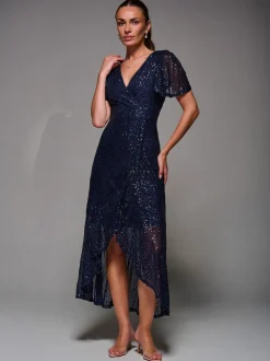 Blauw - Jolie Moi Sequin Angel Sleeve Ruffle Hem Maxi Dress