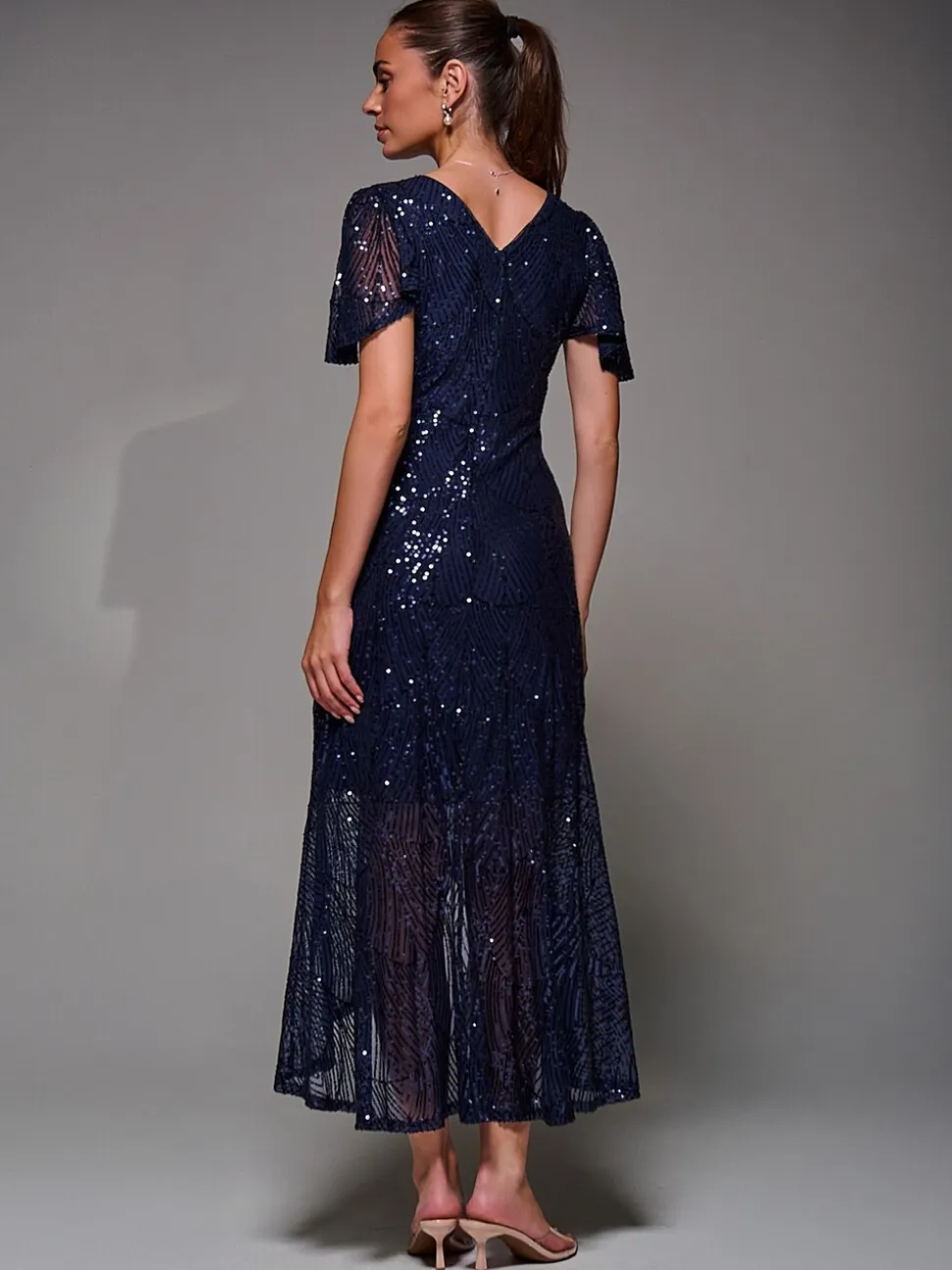 Blauw - Jolie Moi Sequin Angel Sleeve Ruffle Hem Maxi Dress