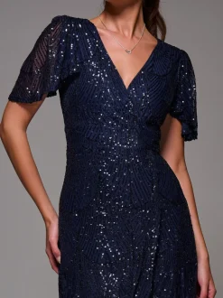 Blauw - Jolie Moi Sequin Angel Sleeve Ruffle Hem Maxi Dress