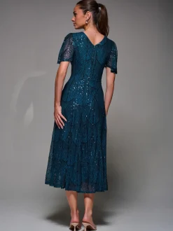 Blauw - Jolie Moi Sequin Angel Sleeve Fit & Flare Midaxi Dress
